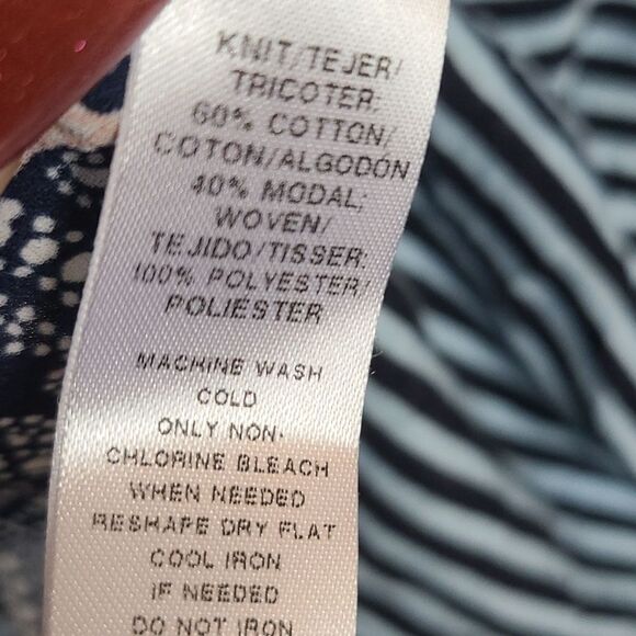 LOFT Blue Mixed Media Top Women's Small Blouse Striped/Paisley Chiffon/Knit Tee - Picture 11 of 12